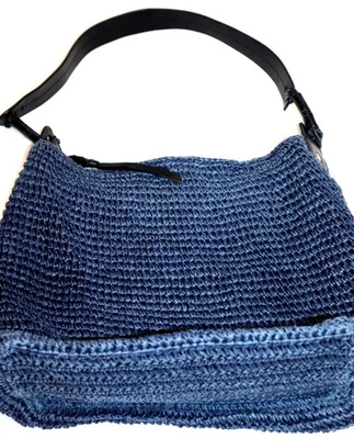 Bolso de Hombro Banana Republic Tejido Azul Cuero Mango Boho Y2K Vintage Chic Foto 1 de 4
