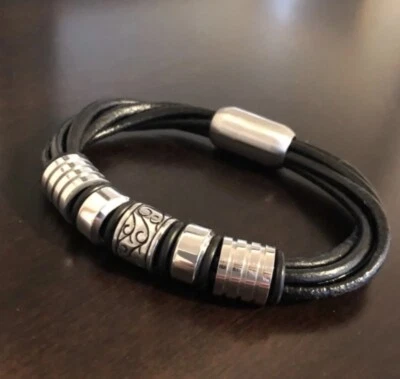 Leather / Stainless Steel Wrap Magnetic Bracelet - Image 1 of 2