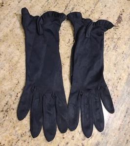Vintage Übergröße L/XL schwarz Viskose formell 10,5" lange Handschuhe Rüschen Handgelenk * Mängel - Bild 1 von 22