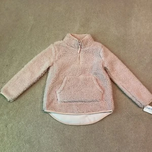 NWT CARTERS GIRLS FLEECE PART ZIP FRONT TOP, 6/6X, PINK, POUCH POCKET, WARM - Picture 1 of 3
