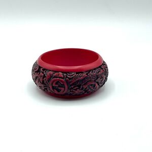 Gucci Wide Red Rasin Dragon Engraved Bracelet Bangle S 537420