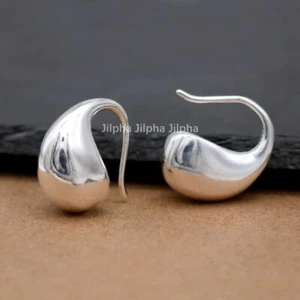 925 Sterling Silver Hook Teardrop Dome Drop Earrings A4627 - Picture 1 of 8