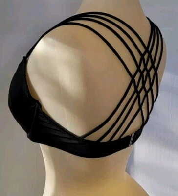 Sujetador pushup negro entrelazado con correas cruzadas 36C tela elástica cierre de hebilla Foto 1 de 4