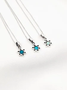 Collar David Estrella Colgante Azul Blanco Ópalo Verde Piedra Eilat Plata de Ley - Imagen 1 de 12