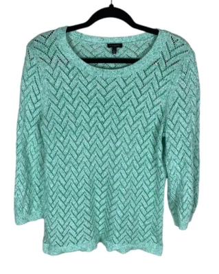 Suéter Talbots Verde Blanco Marpeado Punto Chevron Algodón Mezcla L Foto 1 de 4