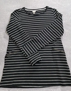 Large Shirt/Tunic Zip Striped Long Sleeve 38 X 26 Stretch By Merona - Picture 1 of 10