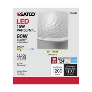 Satco S29441 - 15 Watt PAR38 LED Light Bulbs - 3000K - 120 Volts - 6 Pack - Picture 1 of 10