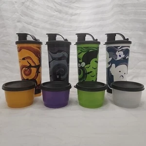TUPPERWARE Spooktacular Snack Set 16 Oz TUMBLERS+SNACK CUPS & Lids Set Of 4 NEW - Picture 1 of 17