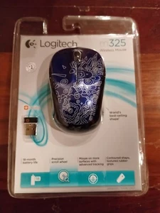 LOGITECH m325 Wireless BLUE Optical Ambidextrous Mouse w/Nano Wireless Stick - Picture 1 of 3
