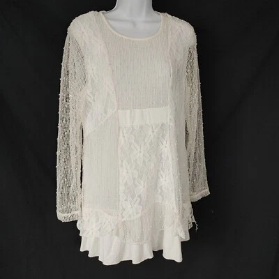 女士尺寸中号 * INDIGO SOUL * 长蕾丝衬衫上衣 * 奶油色 — 第 1/4 张图片