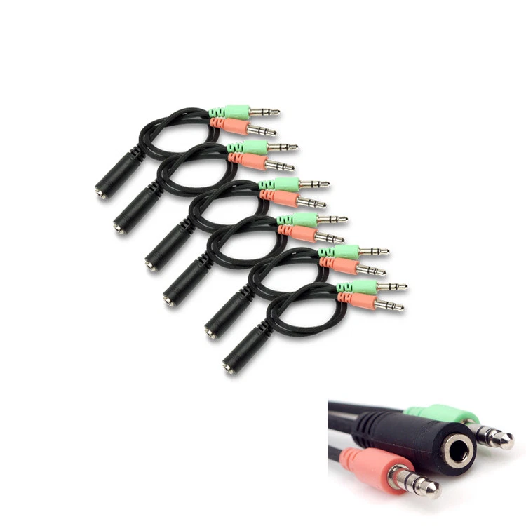 6 AUDIO JACK ADAPTER BLACK CABLE 3.5MM PLUG PC MAC DESKTOP SPEAKER MIC HEADPHONE - Image 1 of 1