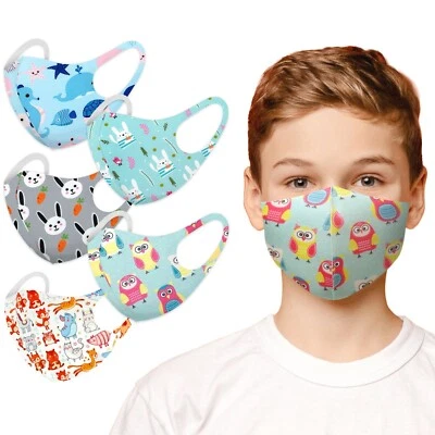 Unisex Kids 5 Pack Animal Pattern Washable Reusable Breathable Soft Face Mask  - Image 1 of 2