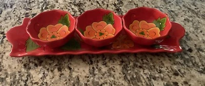 全新! TEMPTATIONS 烘焙用具滴料和调味品碗 (4) 带匹配餐盘 17 英寸 — 第 1/4 张图片