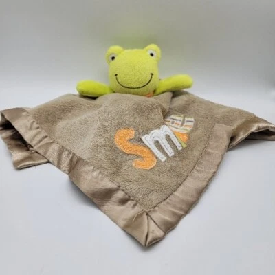 Carters Green Frog Brown Square SMILE Rattle Satin Trim Security Lovey 15X15 - Image 1 of 4