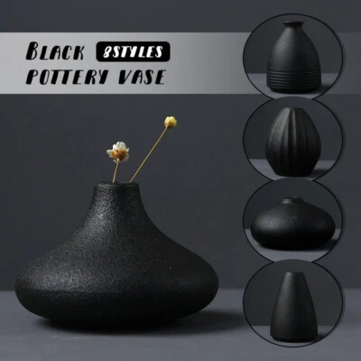 Nordic Black Ceramic Vase Flower Insert Japanese-style Decor Vase Home Gardening - Image 1 of 4