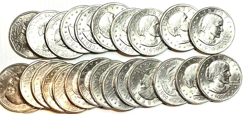 $25 Susan B Anthony $1 Silver Dollars - Choice Condition Full Roll 25 Coins Cover