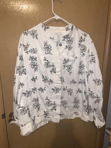 CHARTER CLUB White Flower Print Button Front Cotton Jacket Sz 3X - Picture 1 of 7