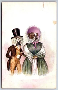 Fantasy Dressed Dogs~Maltese In Top Hat w/Bulldog In Bonnet On His Arm~Austria - Picture 1 of 2