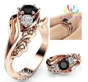 Black CZ Ring in Rose Gold Filled - Picture 1 of 4
