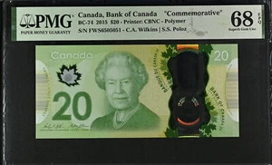 Kanada 20 $ 2015 BC-74 COMM. PMG 68 SUPERB GEM UNC HISTORICAL REIGH ONLY 3 FINER - Bild 1 von 2