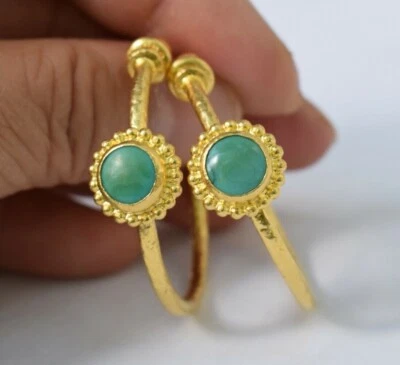 Pendientes de aro grandes de piedra turquesa de oro amarillo de 24 quilates Gurhan Hoopla MMA 14,6 gramos Foto 1 de 4