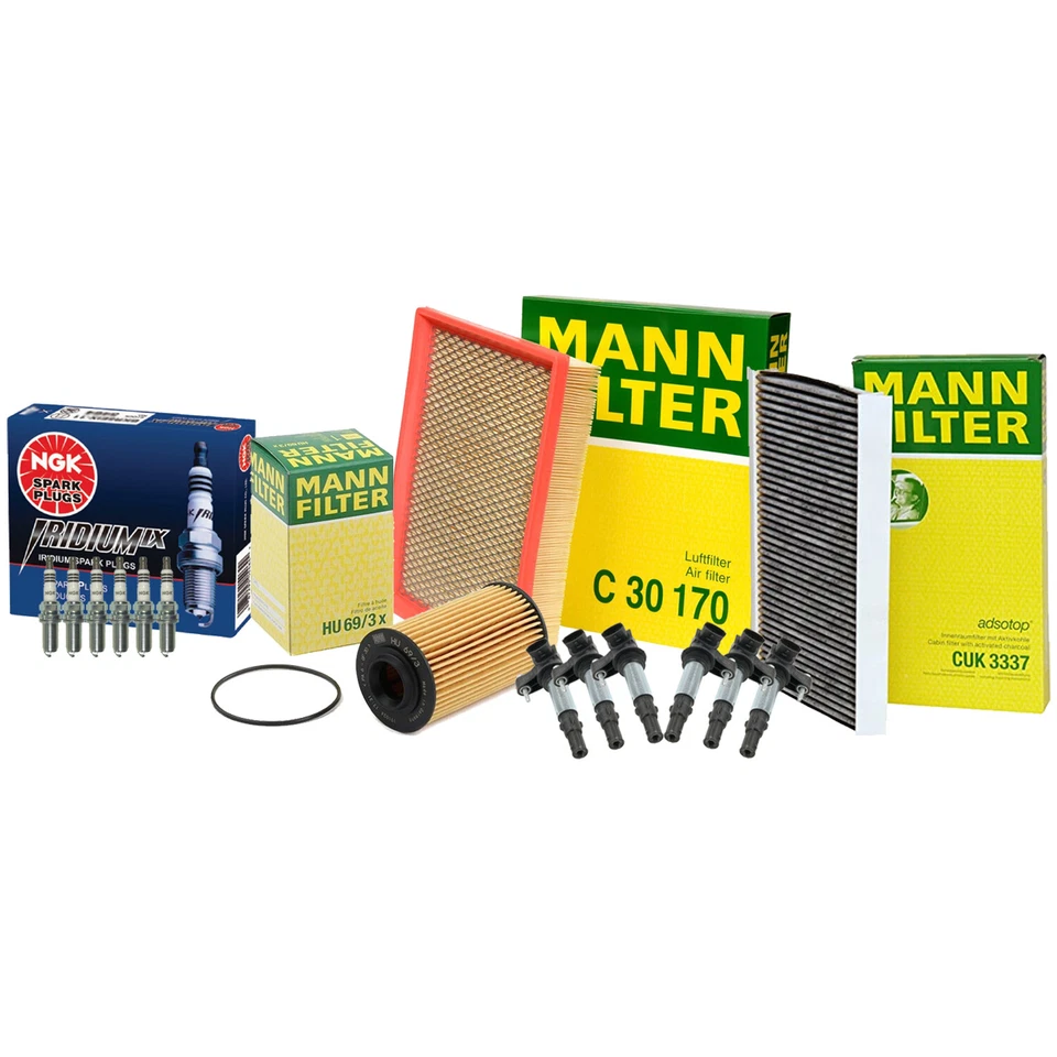 Mann Filters Bosch 6 Coils NGK 6 Iridium IX Spark Plugs Tune Up Kit For Saab 9-3 - Imagem 1 de 1