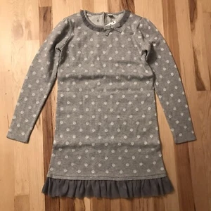 NWT Janie And Jack Long Sleeve Gray Polka Dot Sweater Dress Tulle Trim Size 12 - Picture 1 of 4