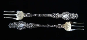 2 Whiting Sterling Silver "Lily" Oyster Forks W/ Gold Wash Tines & Monogram - Picture 1 of 9