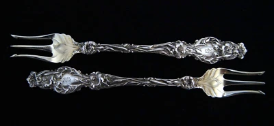 2 Whiting Sterling Silver "Lily" Oyster Forks W/ Gold Wash Tines & Monogram - Image 1 of 4