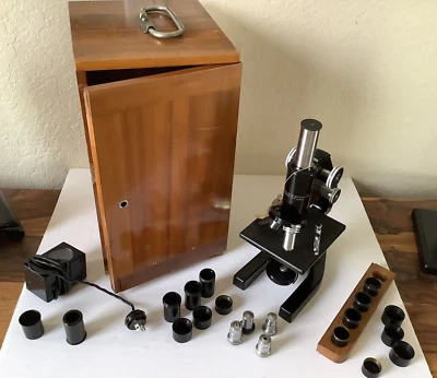 Vintage 30s BAUSCH & LOMB HH2 241941 Monocular Microscope~6 Objectives~Lamp~Case - Image 1 of 4