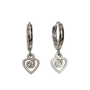 Silver Heart Swirl Huggie Hoop earrings, 15mm Hoop Drop - Picture 1 of 7