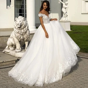 Elegant Wedding Dresses With Embroidery A-Line V-Neck Sleeveless Ball GownButton - Picture 1 of 5