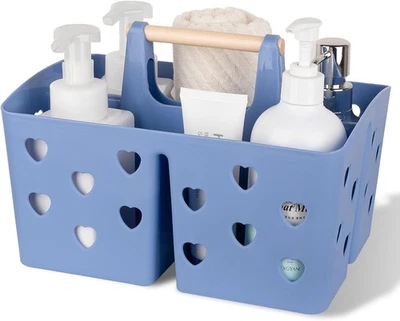 Portable Shower Caddy Plastic Basket with Wood Handle Divided Shower Tote Sto... - Image 1 of 4