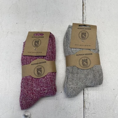 Alpaka Socken Socks Womens US 5-8 EU 35-38 Alpaca Blend 2 Pair Pink Gray - Image 1 of 4