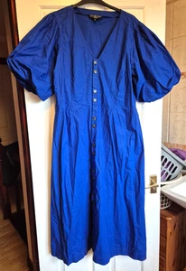 George Cobalt Blue Short balloon sleeve Dress button front V-neck Size 22 NWOT - Picture 1 of 8