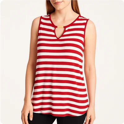 Camiseta sin mangas Michael Kors Hi-Lo a rayas talla M roja blanca sin mangas placa logotipo nueva con etiquetas Foto 1 de 4