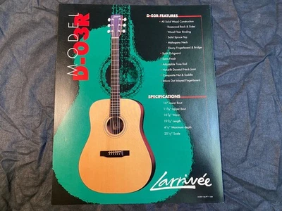 Larrivee D-03R Acoustic Guitar Handout Spec Sheet 8x10 1998 - Image 1 of 2