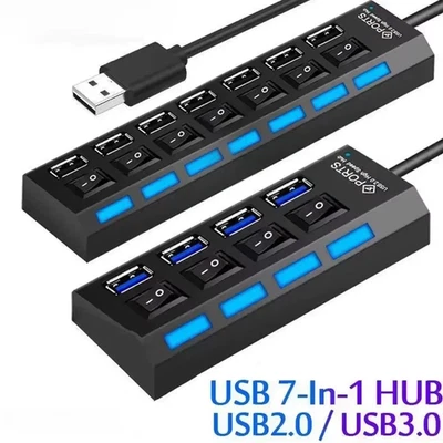 USB Hub 2.0 7 Porte Estensore Splitter per PC Laptop Switch One Drag Seven - Imagen 1 de 4