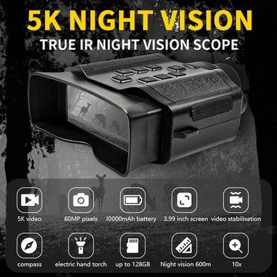 5K Video 10X Digital Zoom Night Vision Infrared Hunting Binoculars Scope CAMERA - Image 1 of 4