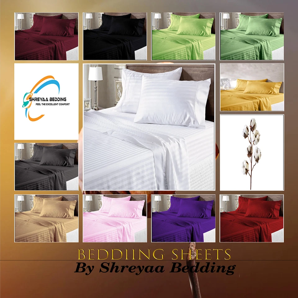 600TC Egyptian Cotton Sheet Set 15-18" Deep Pocket Stripe (Choose Size & Color) - Image 1 of 4