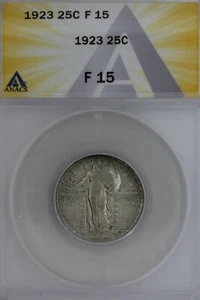 1923  .25   ANACS   F 15   Standing Liberty Quarter, Liberty 25 Cents - Picture 1 of 2