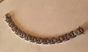 Bracciale donna vintage argento sterling 925 marcasite incrostato pannello maglia 7,5” - Foto 1 di 9