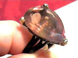 STERLING 925 SILVER NATURAL FLUORITE RING 8 OPERA COCKTAIL DINNER PEAR ELEGANT - Picture 1 of 7
