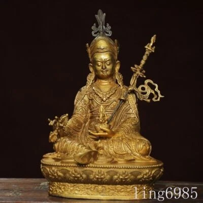 12 «Тибетский буддизм бронзовая позолоченная статуя Гуру Ринпоче Падмасамбхавы Будды - Изображение 1 из 4