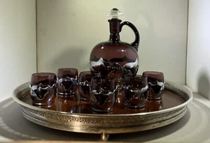Farber Bros Art Deco Liqueur Set In Amethyst Glass And Chrome Plate, Circa 1935 - Picture 1 of 12