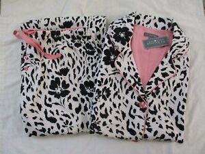 Pj Salvage FLORAL LEOPARD Flannel Pajama Set M CHAMPAGNE/Black Multi Cotton NWT