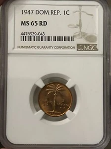 Dominican Republic 1 Centavo 1947, Coin, Km# 17, Palm Tree, NGC MS65 J2 - Picture 1 of 5