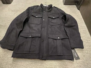 Guess Military Coat Mens Size Medium Wool Blend Black Water Repellent 4 Pocket - Picture 1 of 22