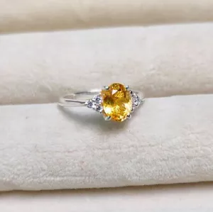 2.25 Ct Citrine & White Topaz Prong Ring 925 Solid Sterling Silver - Picture 1 of 8