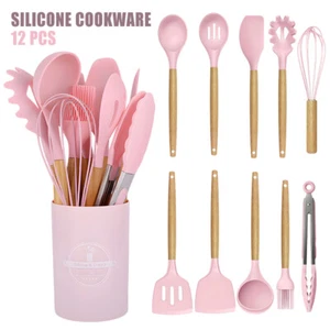 Chef Kitchen Cooking Utensils Set 12pcs Non-Stick Silicone Spatula with Holder - Picture 1 of 18